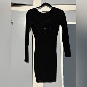 Windsor Black Long-Sleeve Bodycon Dress with Subtle Sparkle